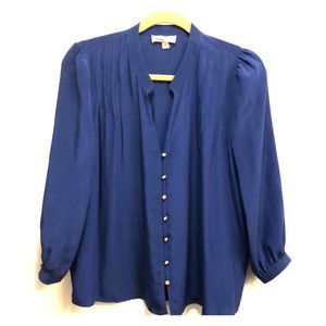 Cobalt Blue Deep V Silk Blouse